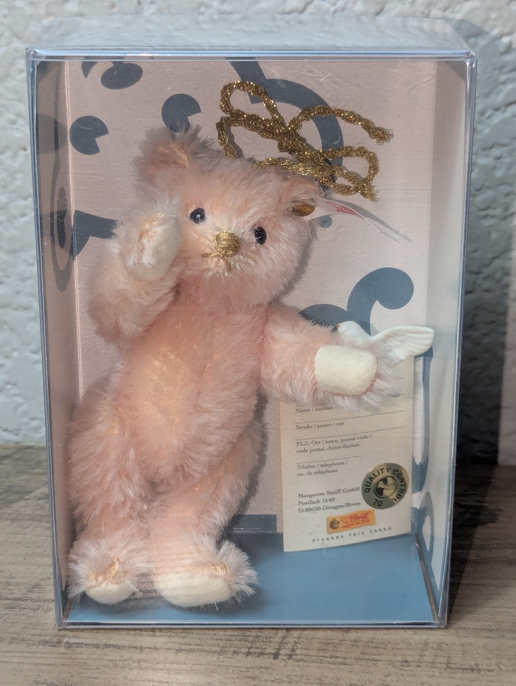 Steiff Lladro 2008 Limited Edition Pink Mohair Ornament Teddy Bear Dove 676352